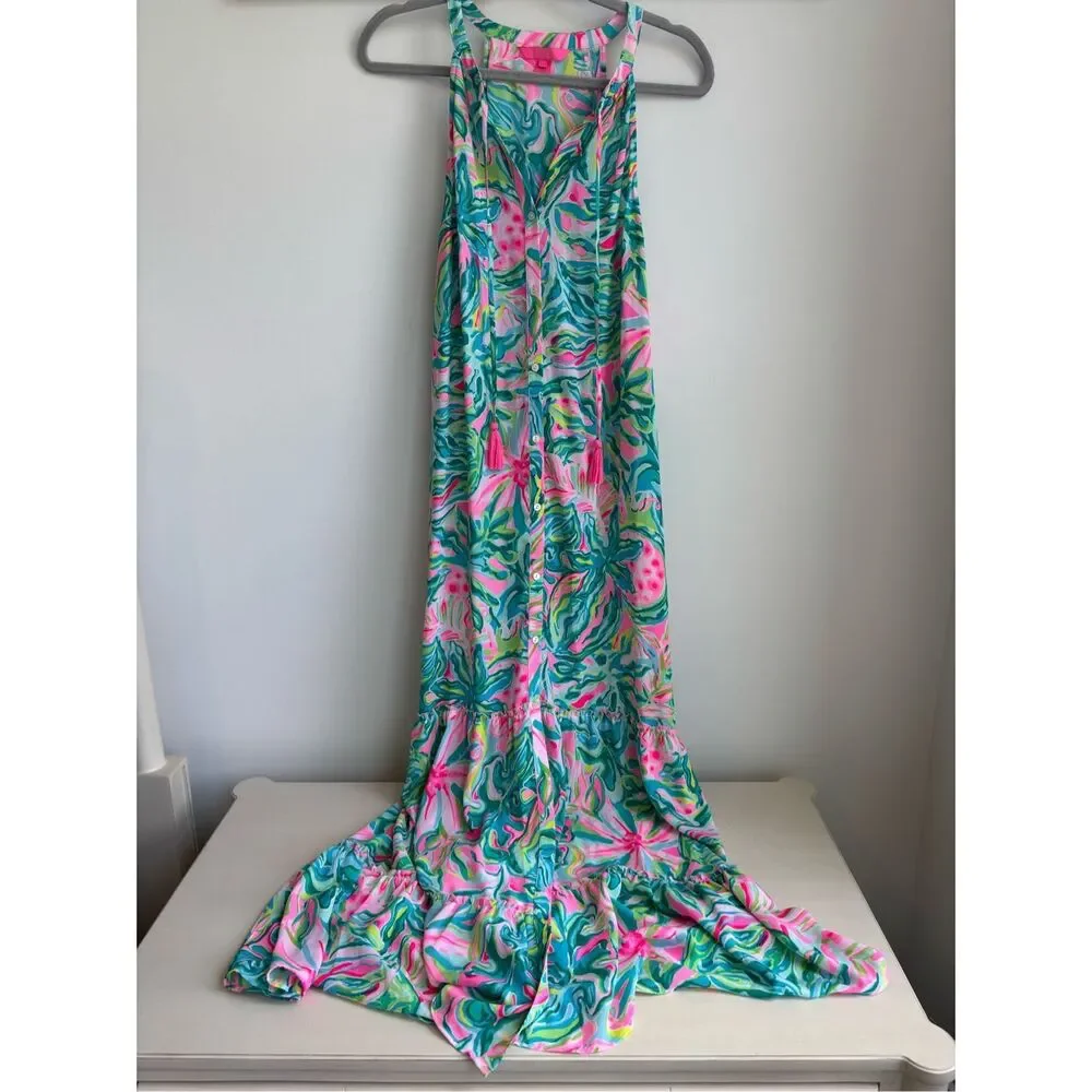NWOT LILLY PULITZER SIZE LULIANA TIERED MAXI DRESS *ONE IN A MELON*, Med $198 - Picture 6 of 9